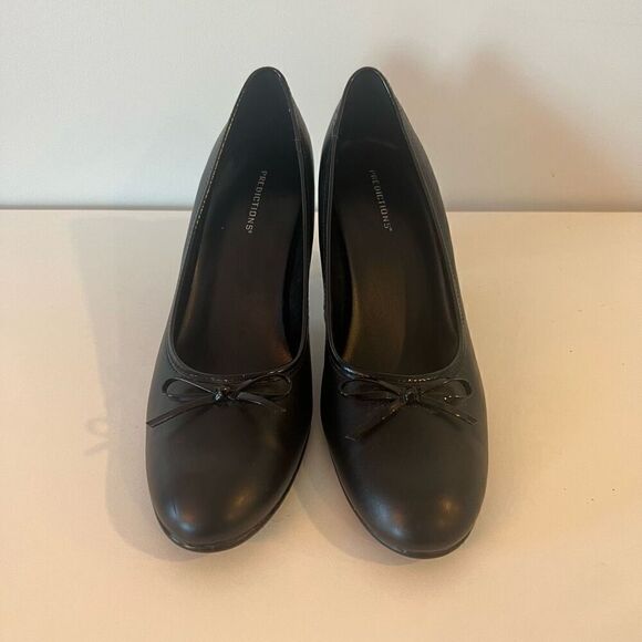 Predictions Heels Womens 9.5 Bow Black Casual Slip On Low Heel Office Career NEW - Picture 2 of 8
